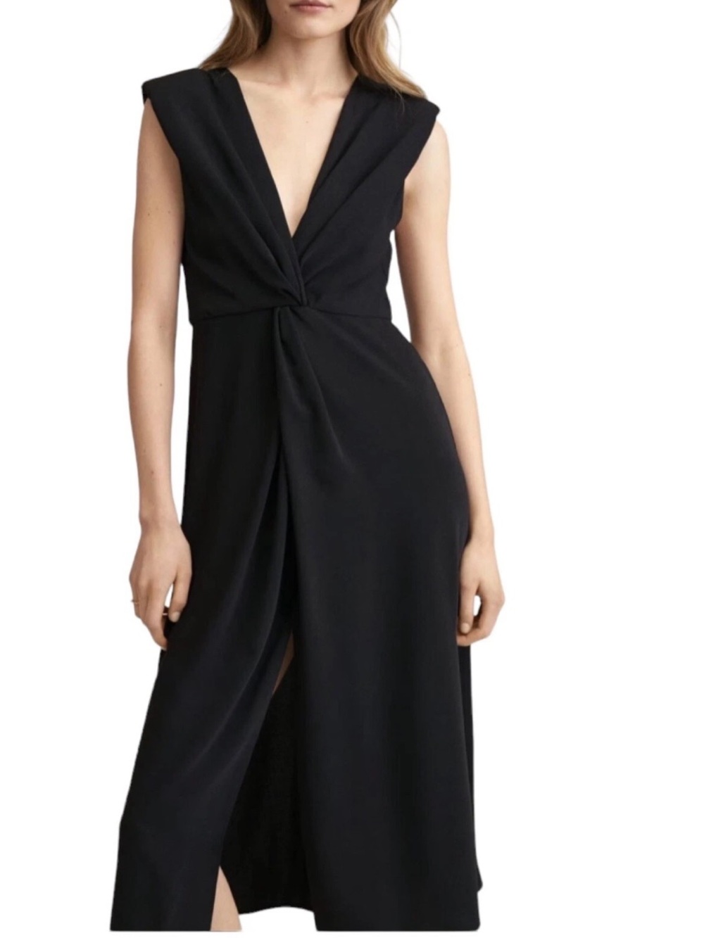 NWT Mango Black Wrap Twist Shirt Deep v Front Slit Dress Size 4